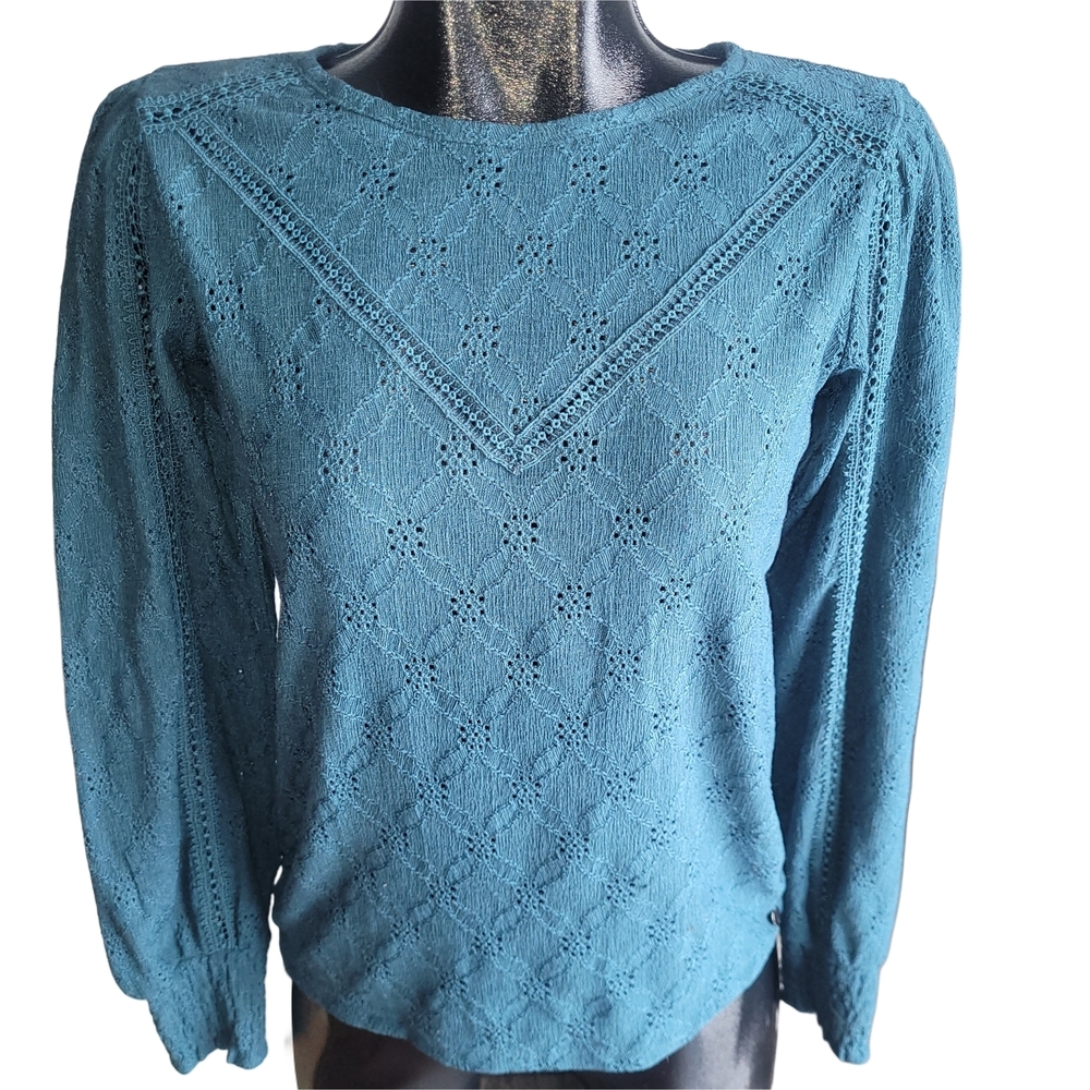 Garcia Teal Lace Detailed Women's Long Sleeve Top Size XS